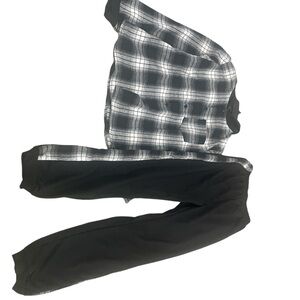 Black and White Plaid hoodie Top with Black Pants with side plaid